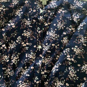 LLBean 3/4 sleeve, button-down shirt, floral on navy size L